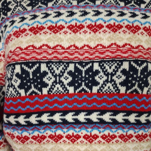 J. Crew Button Fair Isle Crewneck Sweater Lambs Wool Blend Size Large - Picture 15 of 16